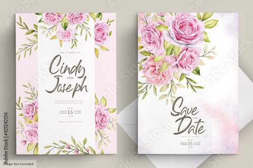elegant soft pink watercolor roses invitation card set