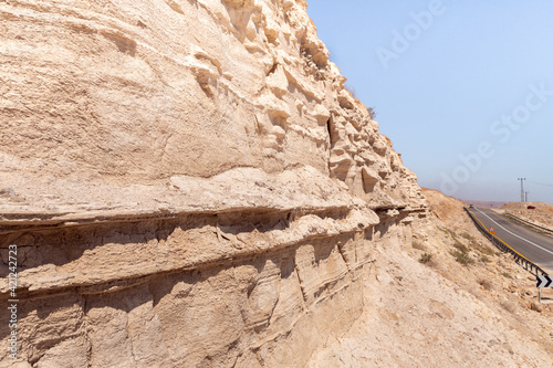Sandy  mountains in the desert on the shores of the Dead Sea in Israel