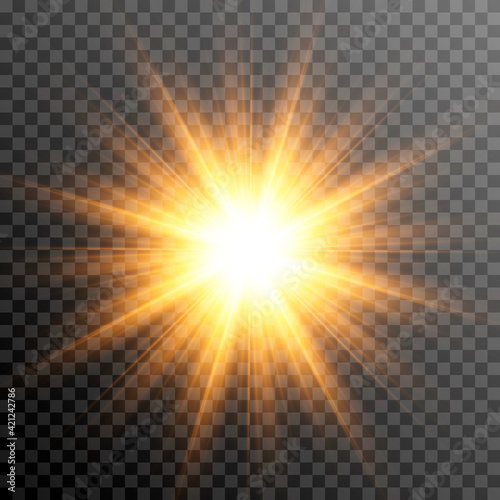 Golden light. A flash of light, a magical glow. Sun, sun rays png. Light png. Vector image.