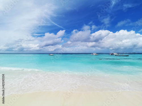 Fototapeta Naklejka Na Ścianę i Meble -  Turquoise water and white sand in the Maldives (Thulhagiri Island)