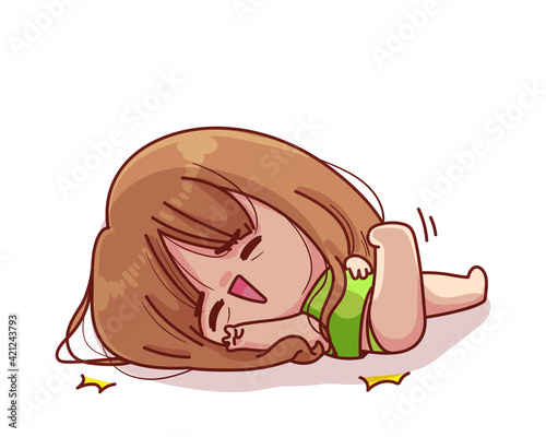 Cute girl falling Down cartoon illustration