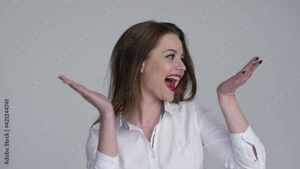 The girl is very happy. The emotion of success. The girl is very happy. The emotion of success.