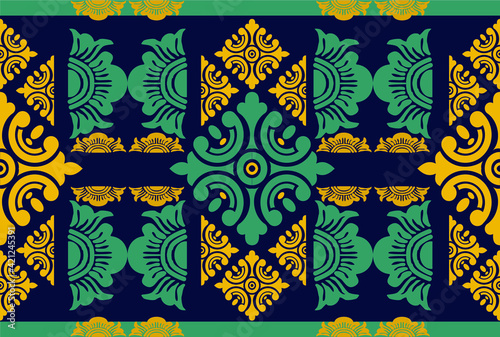 Geometric Indonesian batik motifs with distinctive Balinese floral pattern
