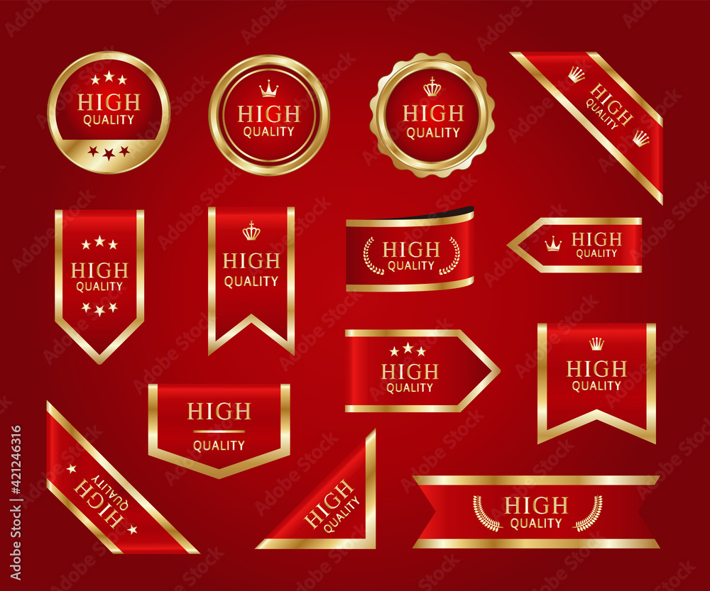 Fototapeta premium 赤と金色のリボンのベクター素材セット