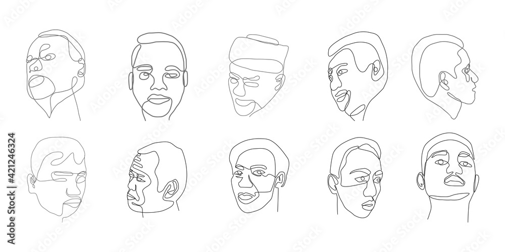 Continuous line or Face Line drawing sets of faces and facial gestures, handsome men minimalist illustration, slogan print graphic style design Continuous line or Face Line drawing sets of faces and facial gestures, handsome men minimalist illustration, slogan print graphic style design