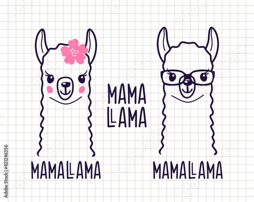 Llama clip art. Alpaca vector illustration. Cute funny animal. Silhouette vector flat illustration. Cutting file. Suitable for cutting software. Cricut, Silhouette