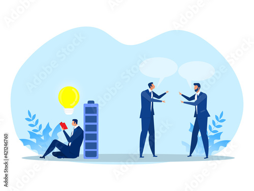 Introvert man enjoy reading book alone different Extrovert people are talkative and enjoy meeting new people.concept vector illustration.