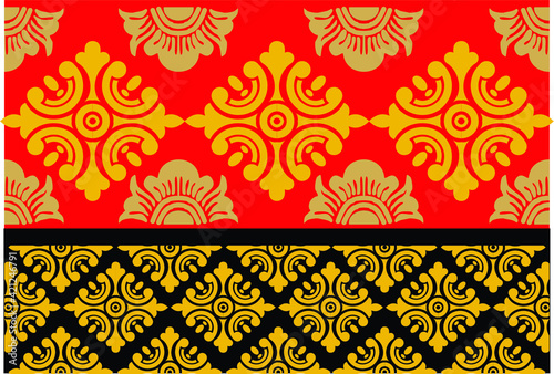 Geometric Indonesian batik motifs with distinctive Balinese floral pattern