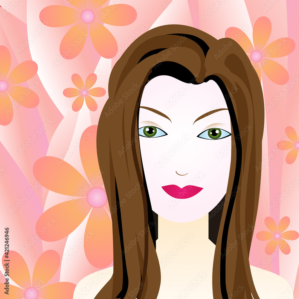 A woman with a flower background A woman with a flower background