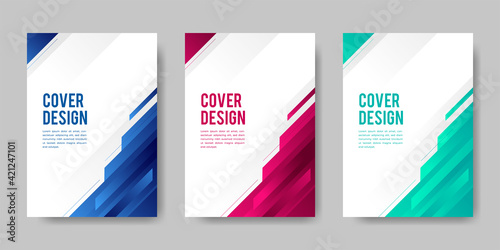 Set of book cover brochure diagonal design in geometric style. Vector illustration.