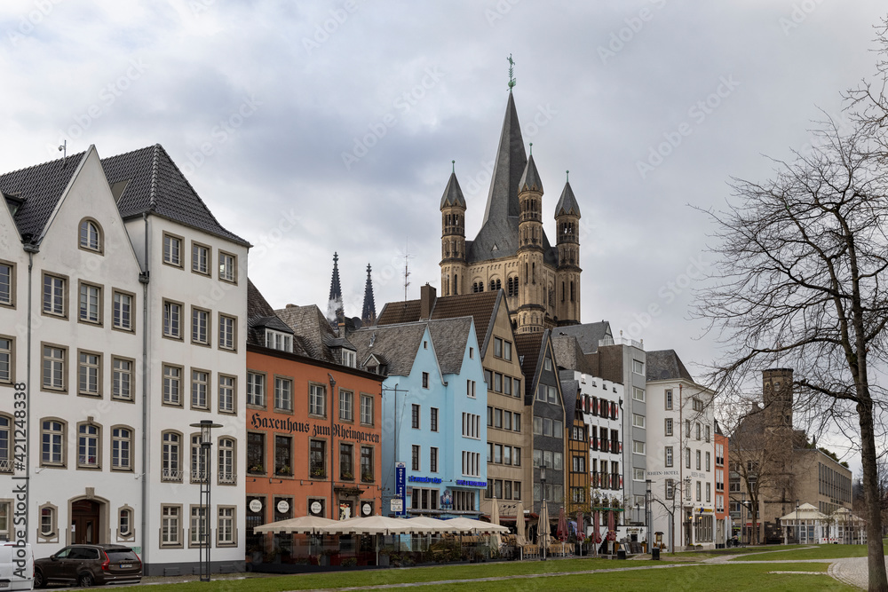 Cologne historical old town in spring overcast weather