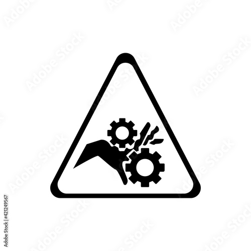 Attention hand injury possible black element. Watch your hands and fingers. Warning sign. Pictogram for web page, mobile app, promo. UI UX GUI design element