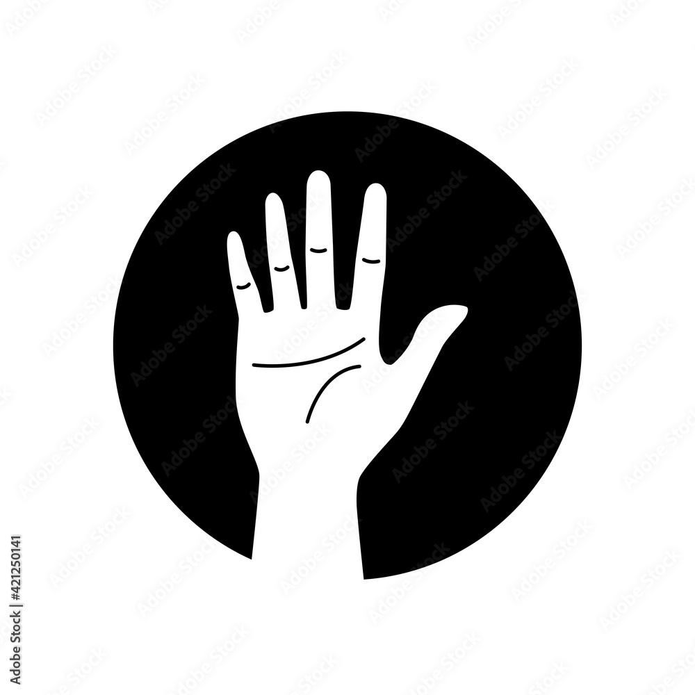 Fototapeta premium Five fingers gesture glyph black icon. Make fingers up gesture sketch element. Pictogram for web page, mobile app, promo. Editable stroke. Hand drawn illustration.