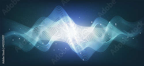 Abstract Art Modern Blurred Light Spiral decorative design with Scattering Glittering Stars Spreading on Gradient Light Dark Blue Background With Flare in the Middle Vector Graphics Design Template