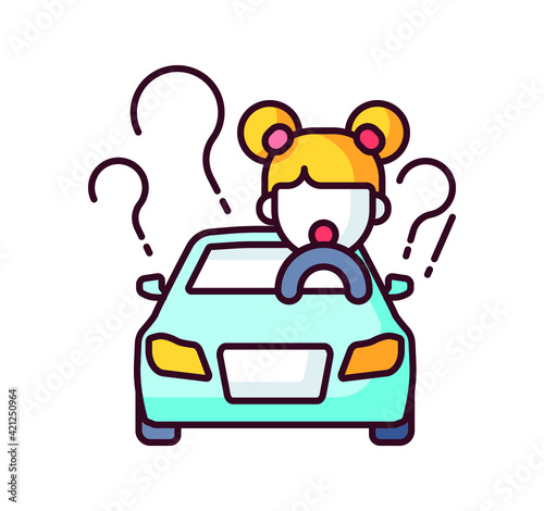 color icon, car accident, child driving a car