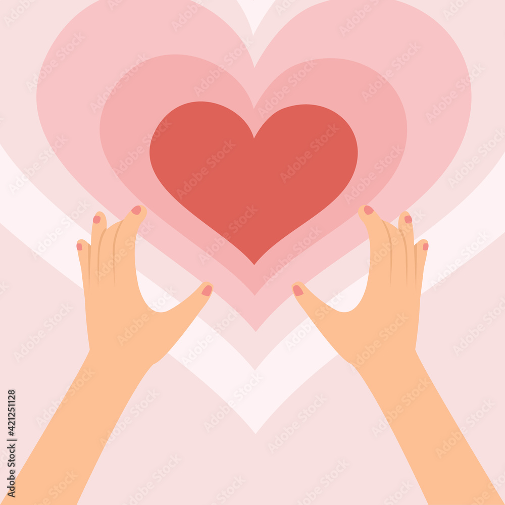 Banner hand holding shape of heart with rose color . Banner hand holding shape of heart with rose color .