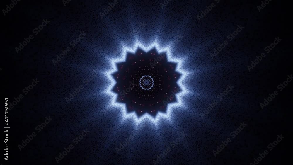 Vj tunnel motion loop. light blue shining star shape with rings of red neon dots. Vj tunnel motion loop. light blue shining star shape with rings of red neon dots.