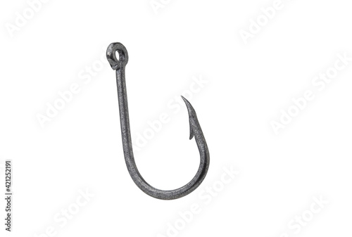 close up shot of fish hook isolated on white background with Clipping Path