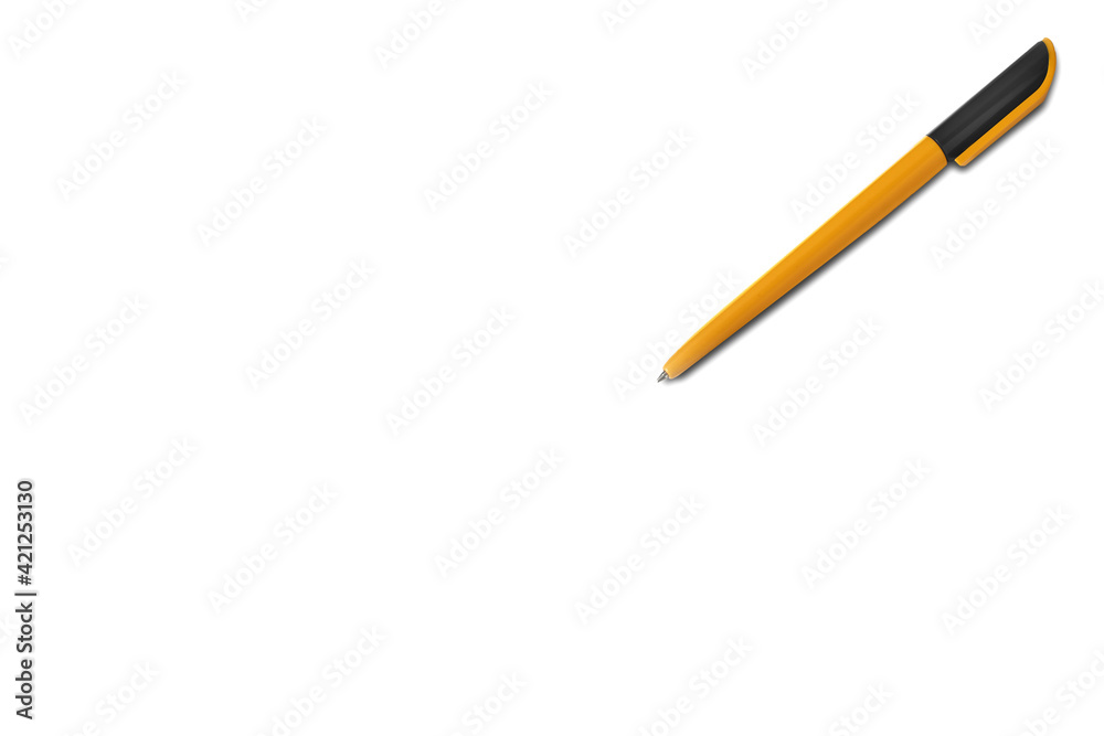 yellow and black pen isolated on white background with text space. The concept of stationery, writing, learning.