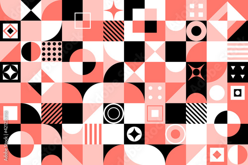 Neo geo geometric pattern, vector abstract geometric circles, triangles,squares and lines.