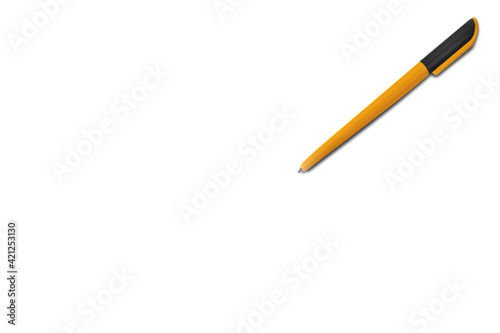 yellow and black pen isolated on white background with text space. The concept of stationery, writing, learning.