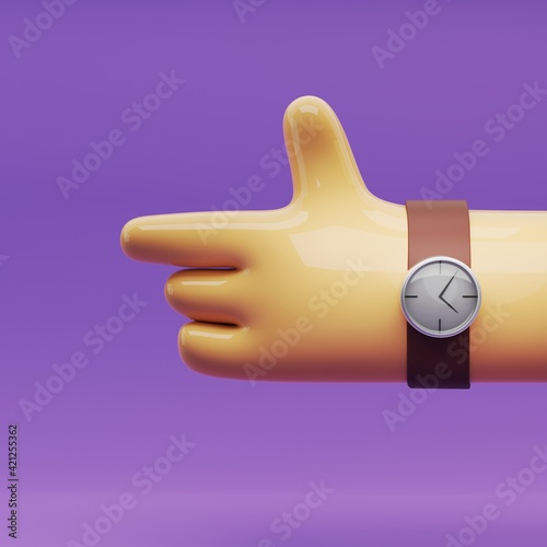 3d illustration of a hand with a wristwatch on an orange background
