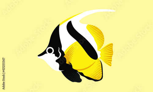 longfin bannerfish or pennant coralfish. collection set of coral fish illustration. the hand drawing of under the sea life. hand drawn vector animation. adorable and beautiful fishes of marine life.