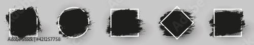 Black grunge backgrounds with white frame. Dirty artistic design elements, frames for text. Paint, ink brush strokes, brushes splashes - stock vector.