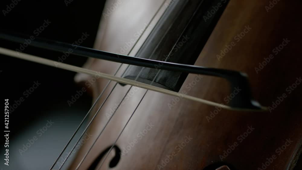The cellist performs on stage.