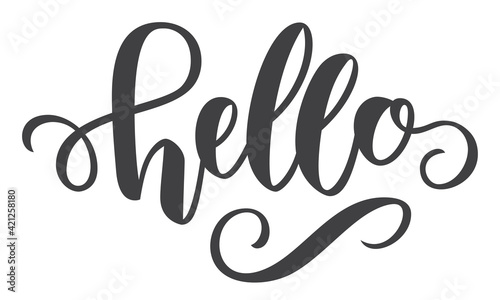 Word Hello brush pen hand drawn text calligraphy lettering. Vector illustration. Typography Print