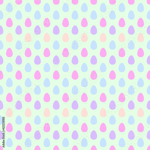Easter vector pattern. Seamless pattern with easter eggs. Colorful eggs on a green pastel background. 