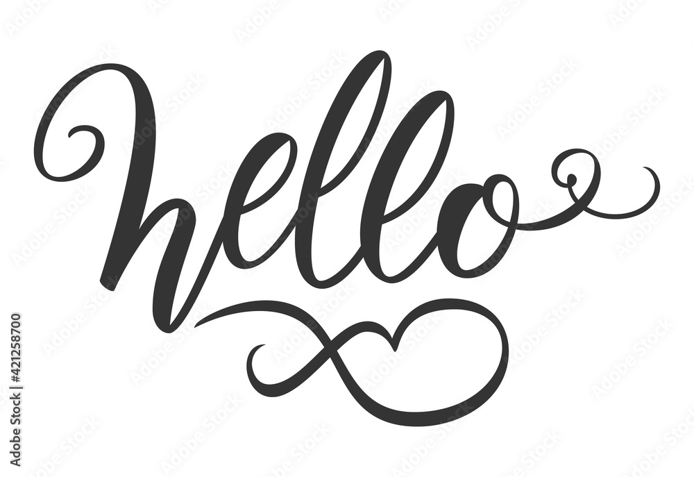 Word Hello brush pen hand drawn text calligraphy lettering. Vector illustration. Typography Print Word Hello brush pen hand drawn text calligraphy lettering. Vector illustration. Typography Print