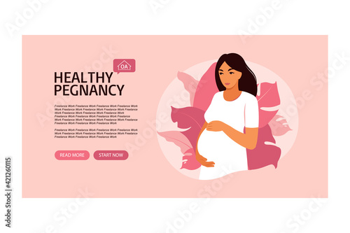 Website banner pregnancy and motherhood. Help for expectant mothers In process pregnancy. Vector illustration in flat cartoon style.