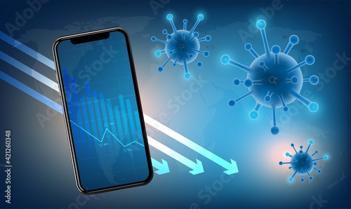 graph candle stick graph chart of stock market  Business world investment trading, Bullish point .The corona virus weakens the economy trend of graph vector design.concept mobile phone