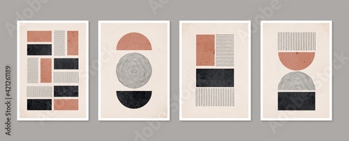 Geometric trendy set of abstract aesthetic minimalist hand drawn contemporary posters. Modern art ideal for wall decoration, interior poster design. Modern vector illustration.