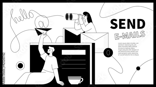 Send emails - modern flat design style web banner