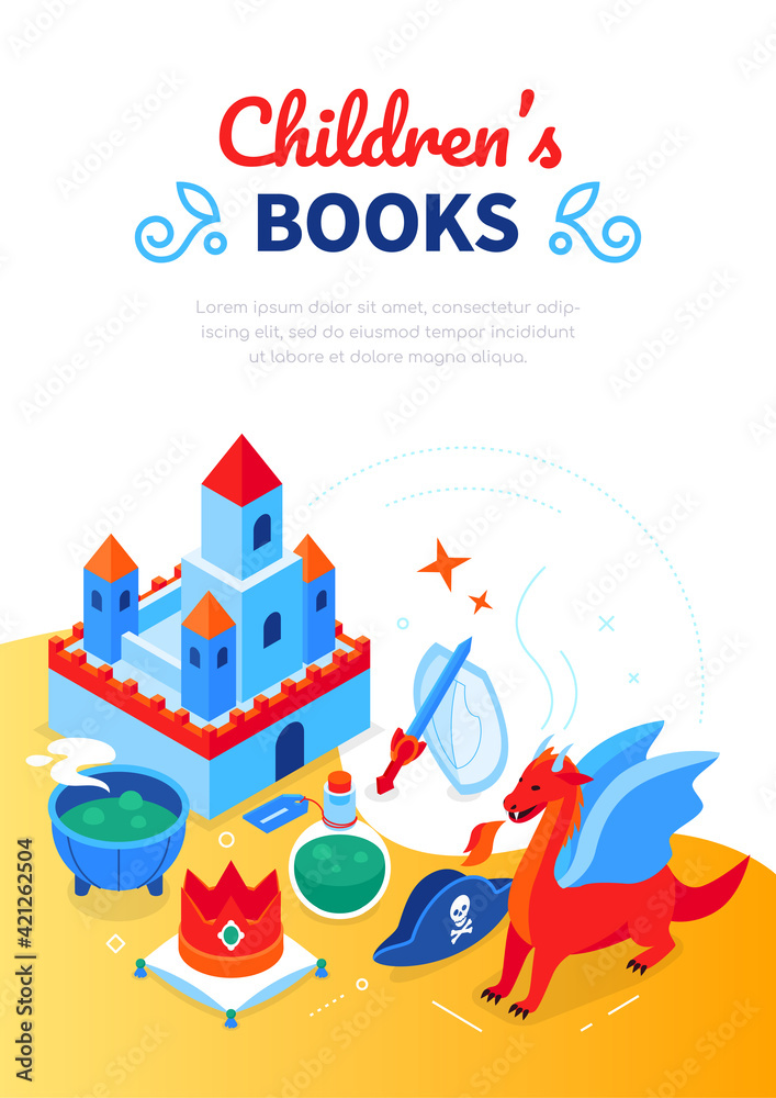 Books for children - modern colorful isometric web banner