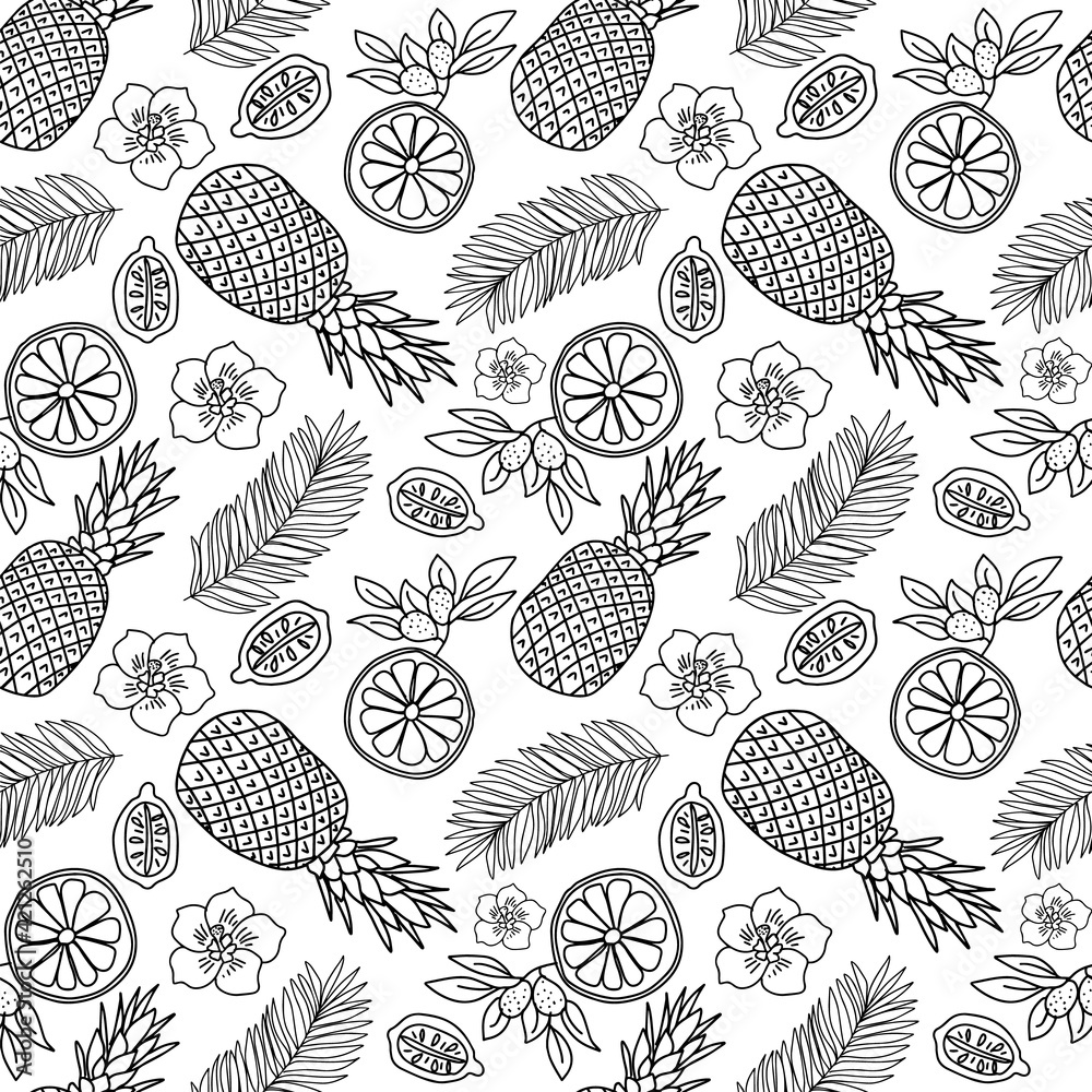 tropical fruits doodle seamless pattern vector illustration tropical fruits doodle seamless pattern vector illustration