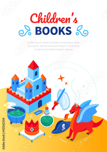 Books for children - modern colorful isometric web banner