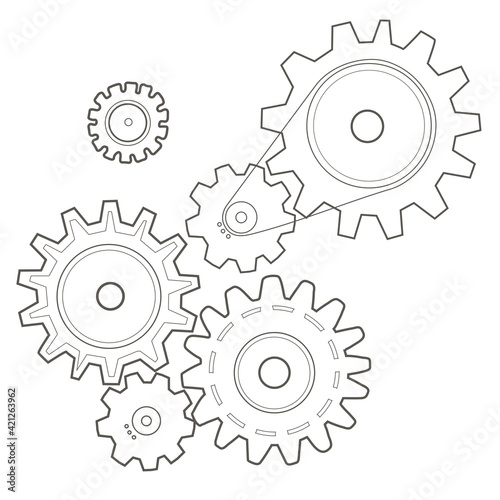 Composition with gears. Simple linear vector illustration