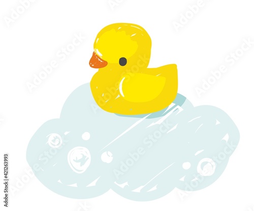 Hand drawn cute rubber yellow duck toy vector illustration