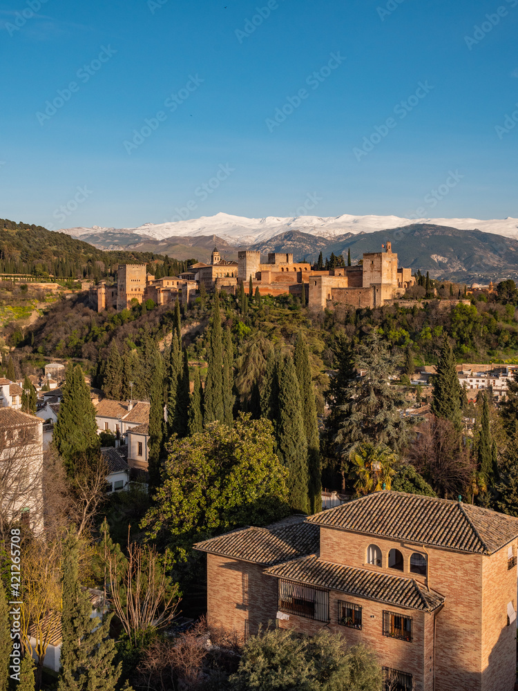 view of the city with Alhambra in Granada, Spain