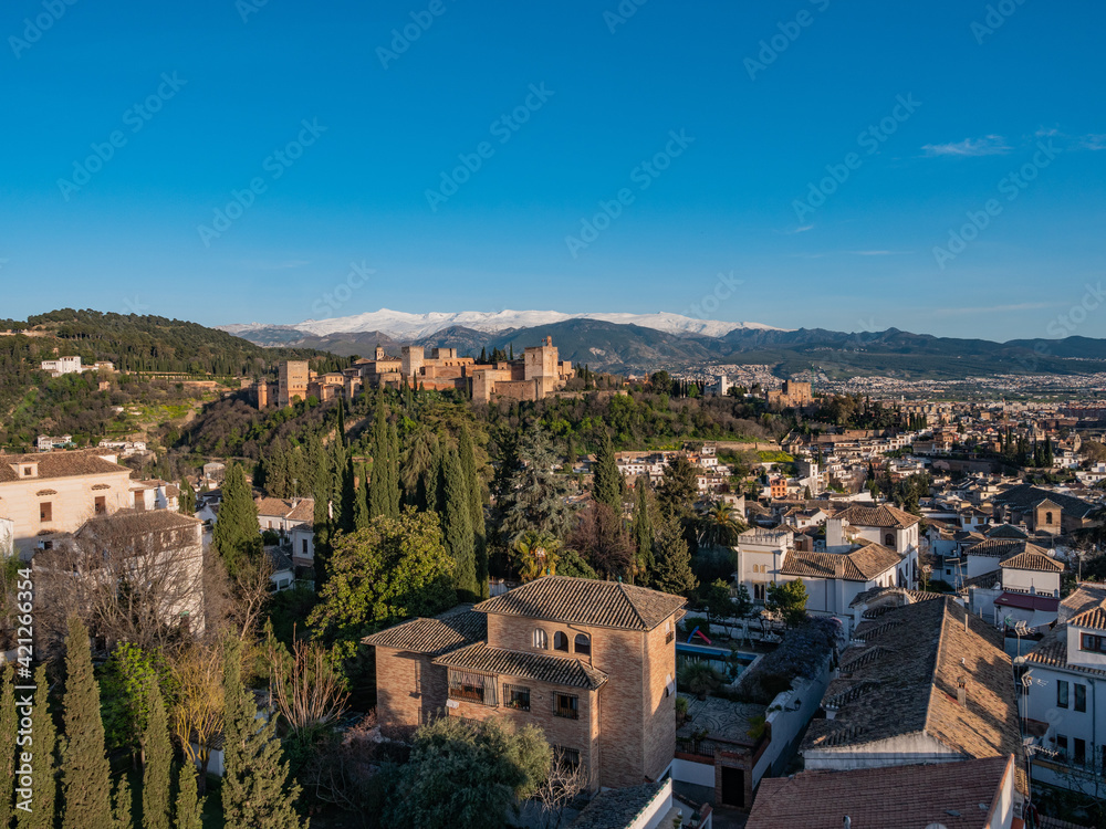 Panoramic view of the city of Granada and Alhambra, Spain