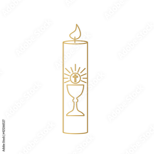 golden first holy communion candle icon- vector illustration