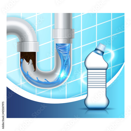 Drain Cleaner Blank Bottle Promo Banner Vector