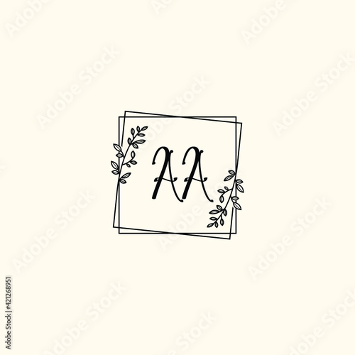 AA initial letters Wedding monogram logos, hand drawn modern minimalistic and frame floral templates