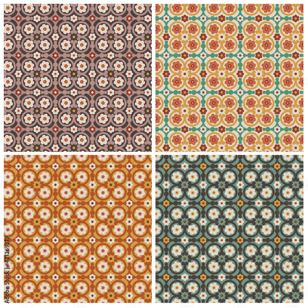 seamless ornate floral vector tile patterns