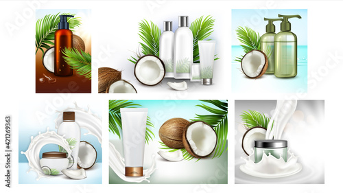 Coconut Cosmetics Promotion Posters Set Vector