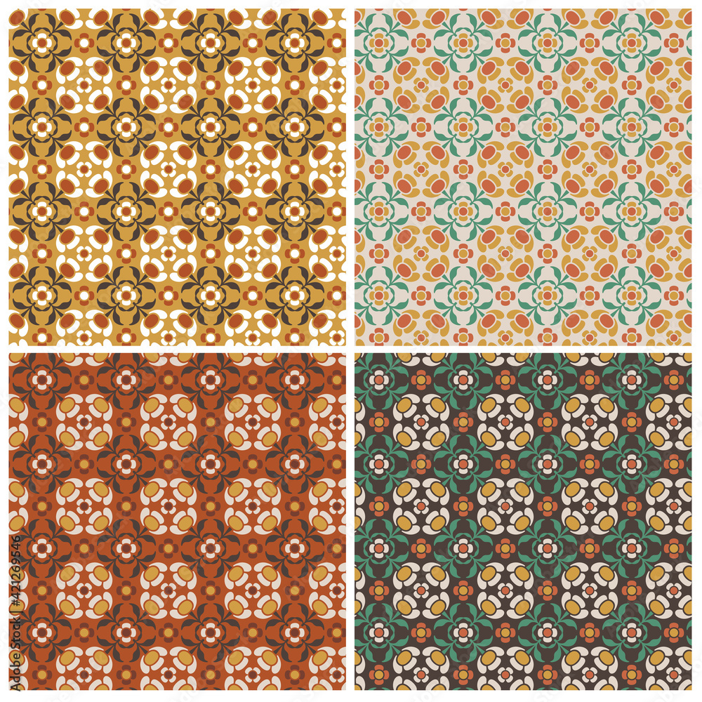 seamless ornate geometric floral vector tile patterns