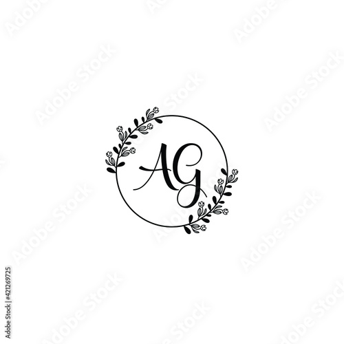 AG initial letters Wedding monogram logos, hand drawn modern minimalistic and frame floral templates